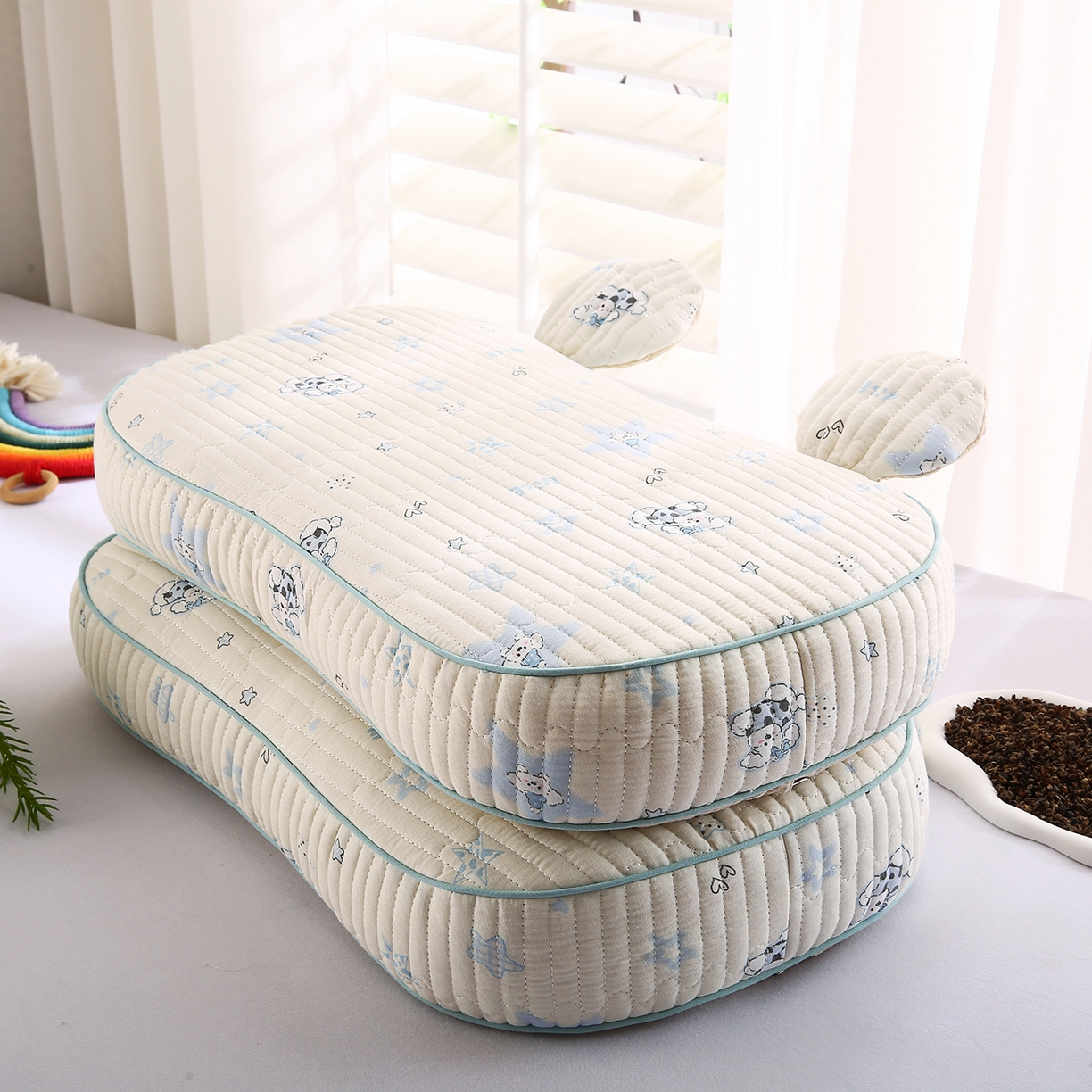 91家纺网 家纺一手货源 找家纺 （总）梵希良品家纺 2025新款米奇耳朵全棉双层纱枕头枕芯可拆洗可替换内胆荞麦壳枕头枕芯