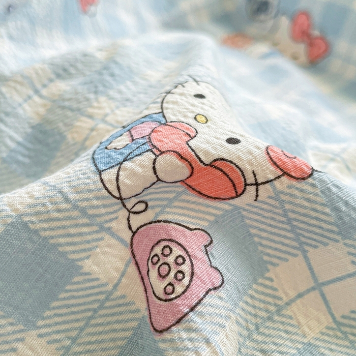 91家纺网 家纺一手货源 找家纺 海岛哥哥 2025新款韩式ins风黑边花边木棉双层纱四件套（有买家秀） 黑花边-甜蜜电话-蓝