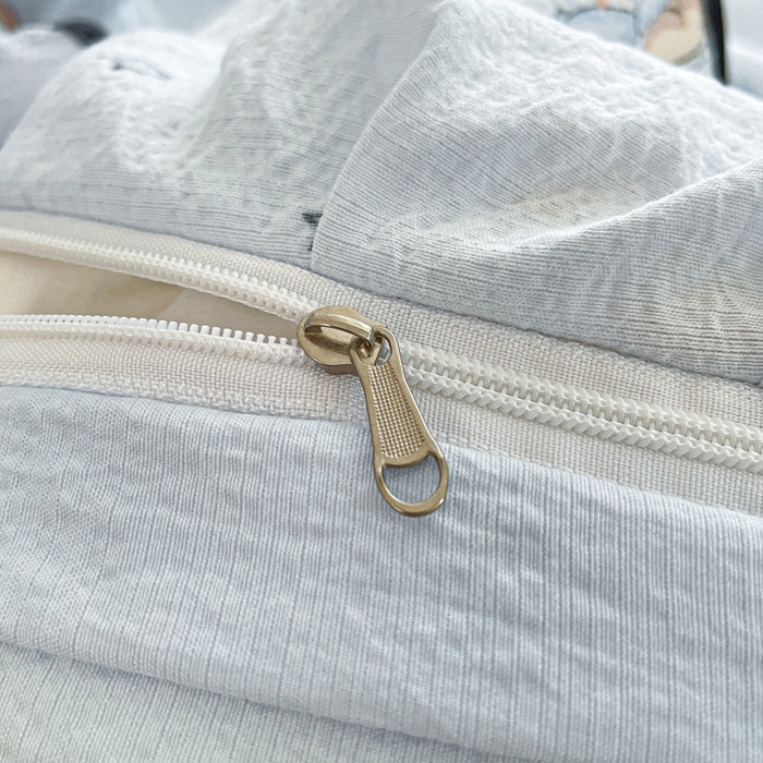 91家纺网 家纺一手货源 找家纺 海岛哥哥 2025新款韩式ins风黑边花边木棉双层纱四件套（有买家秀） 黑花边-萌萌星星人-蓝