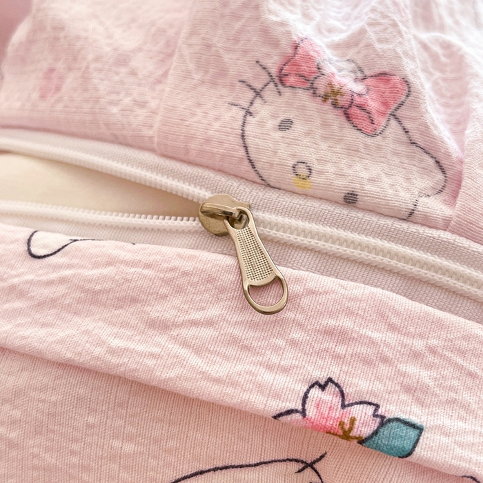 91家纺网 家纺一手货源 找家纺 海岛哥哥 2025新款韩式ins风黑边花边木棉双层纱四件套（有买家秀） 黑花边-粉樱凯蒂