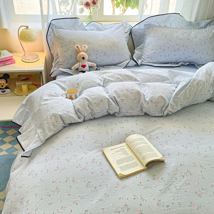 91家纺网 家纺一手货源 找家纺 海岛哥哥 2025新款韩式ins风黑边花边木棉双层纱四件套（有买家秀） 黑花边-豆蔻