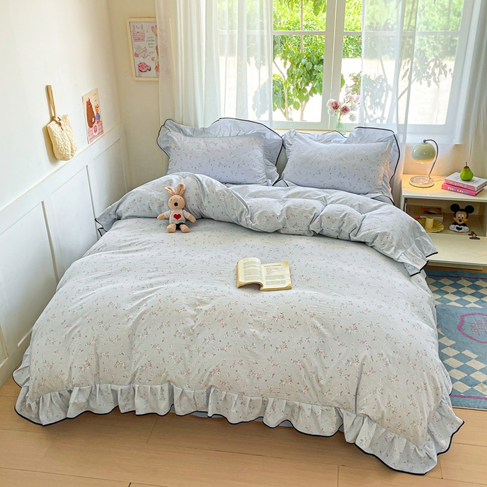 91家纺网 家纺一手货源 找家纺 海岛哥哥 2025新款韩式ins风黑边花边木棉双层纱四件套（有买家秀） 黑花边-豆蔻