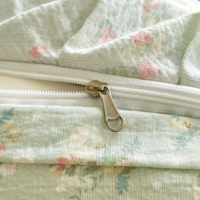 91家纺网 家纺一手货源 找家纺 海岛哥哥 2025新款韩式ins风黑边花边木棉双层纱四件套（有买家秀） 黑花边-栀子-绿