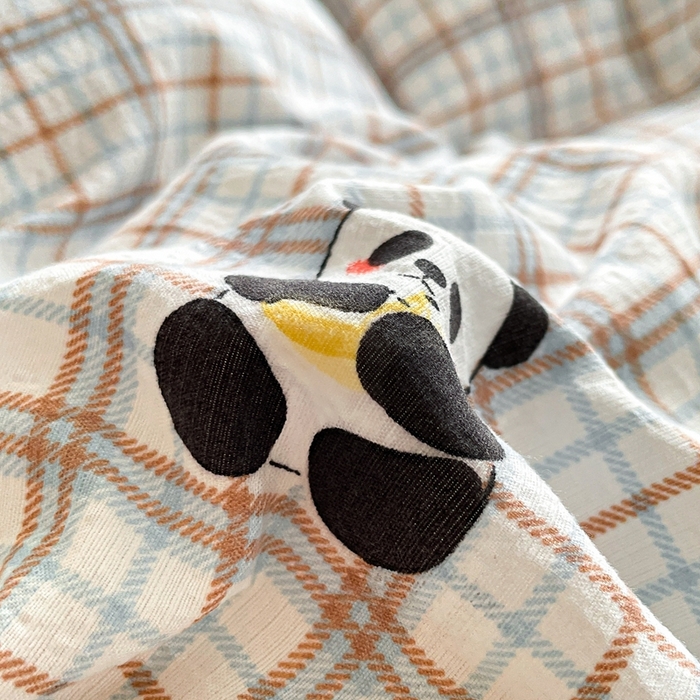 91家纺网 家纺一手货源 找家纺 海岛哥哥 2025新款韩式ins风黑边花边木棉双层纱四件套（有买家秀） 黑花边-熊猫哒哒