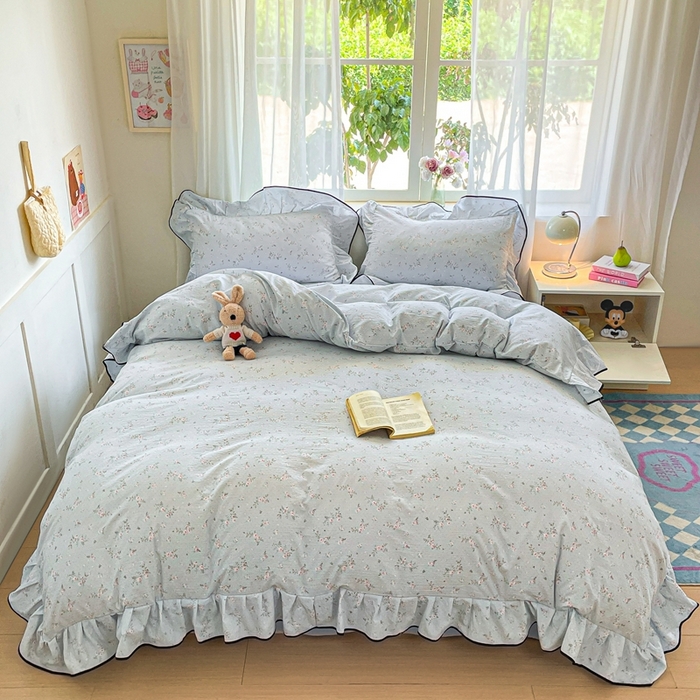 91家纺网 家纺一手货源 找家纺 海岛哥哥 2025新款韩式ins风黑边花边木棉双层纱四件套（有买家秀） 黑花边-豆蔻