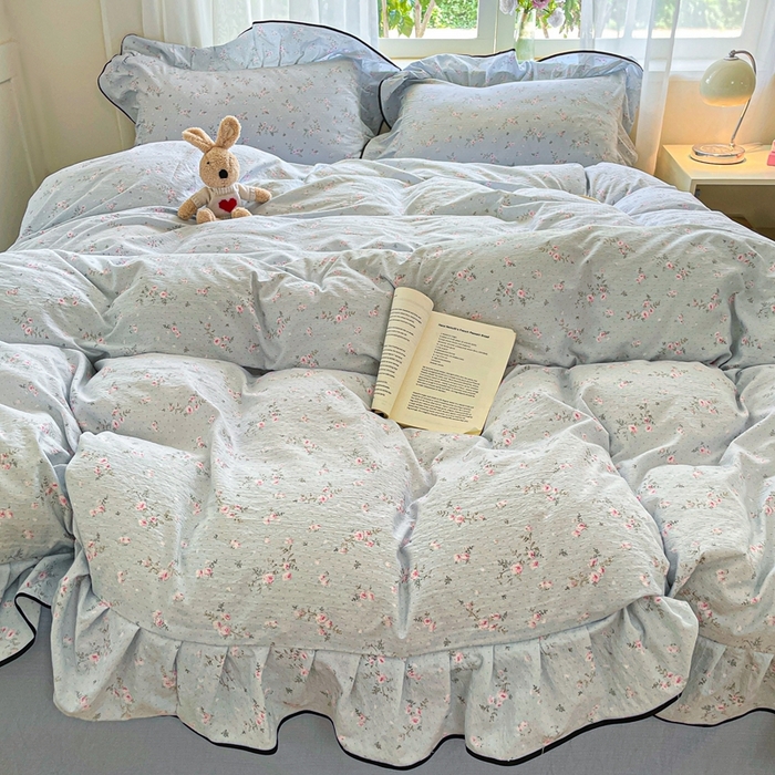 91家纺网 家纺一手货源 找家纺 海岛哥哥 2025新款韩式ins风黑边花边木棉双层纱四件套（有买家秀） 黑花边-豆蔻