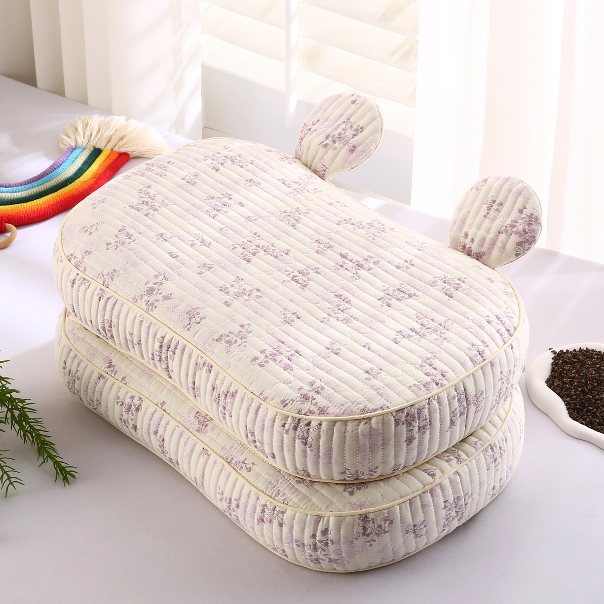 梵希良品家纺 2025新款米奇耳朵全棉双层纱枕头枕芯可拆洗可替换内胆荞麦壳枕头枕芯 春风里紫