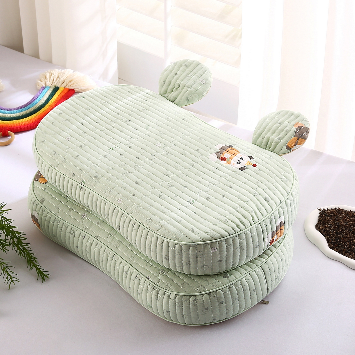 91家纺网 家纺一手货源 找家纺 梵希良品家纺 2025新款米奇耳朵全棉双层纱枕头枕芯可拆洗可替换内胆荞麦壳枕头枕芯 功夫熊猫