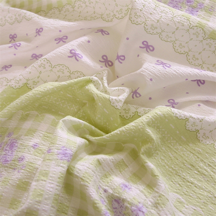 91家纺网 家纺一手货源 找家纺 梵克保罗 2025春夏新款双层纱学生宿舍床单款三件套六件套大礼包学生季 绿色心情