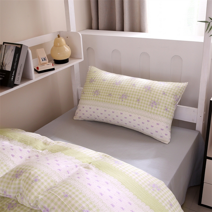 91家纺网 家纺一手货源 找家纺 梵克保罗 2025春夏新款双层纱学生宿舍床单款三件套六件套大礼包学生季 绿色心情