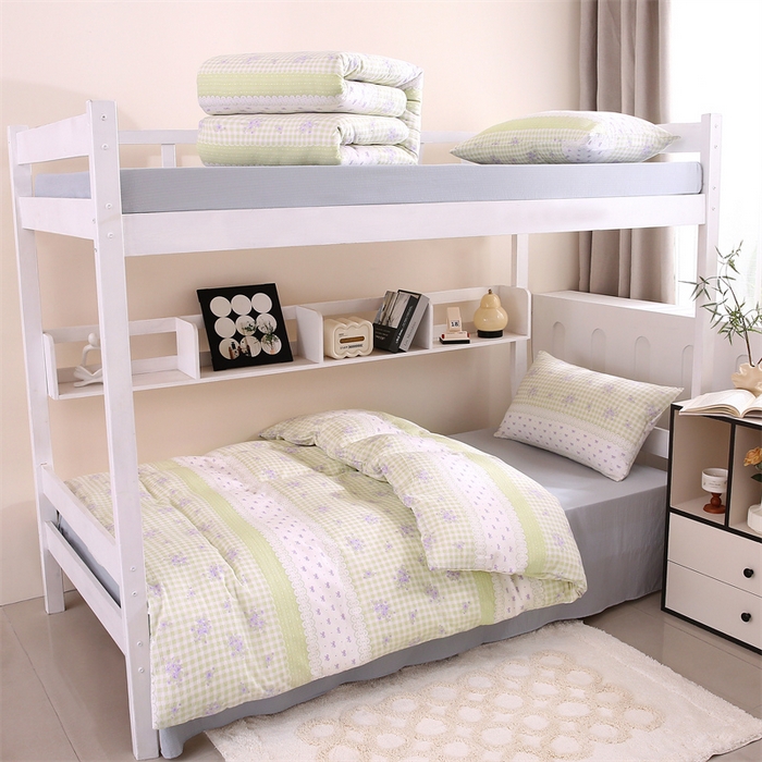 91家纺网 家纺一手货源 找家纺 梵克保罗 2025春夏新款双层纱学生宿舍床单款三件套六件套大礼包学生季 绿色心情