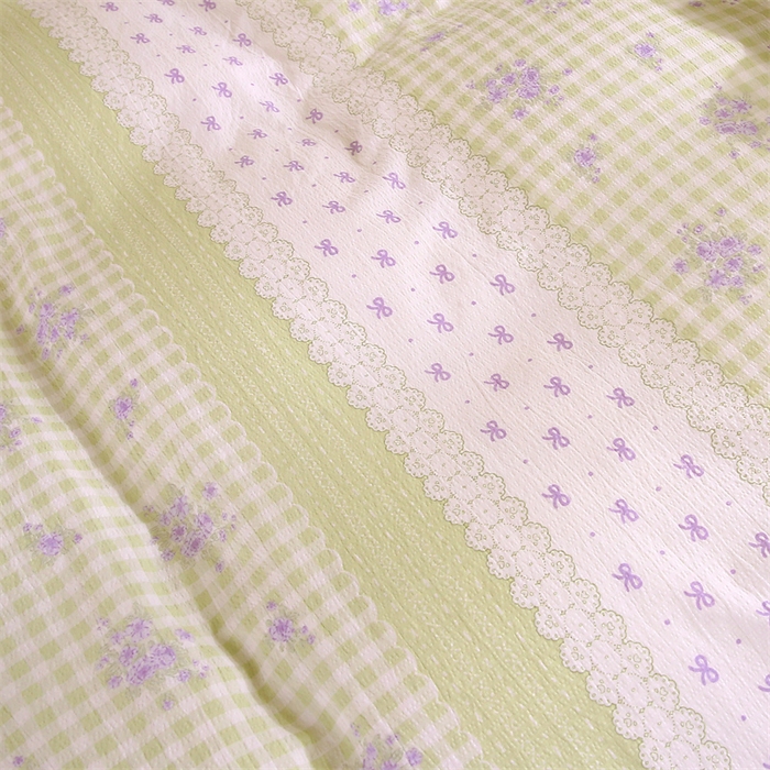 91家纺网 家纺一手货源 找家纺 梵克保罗 2025春夏新款双层纱学生宿舍床单款三件套六件套大礼包学生季 绿色心情