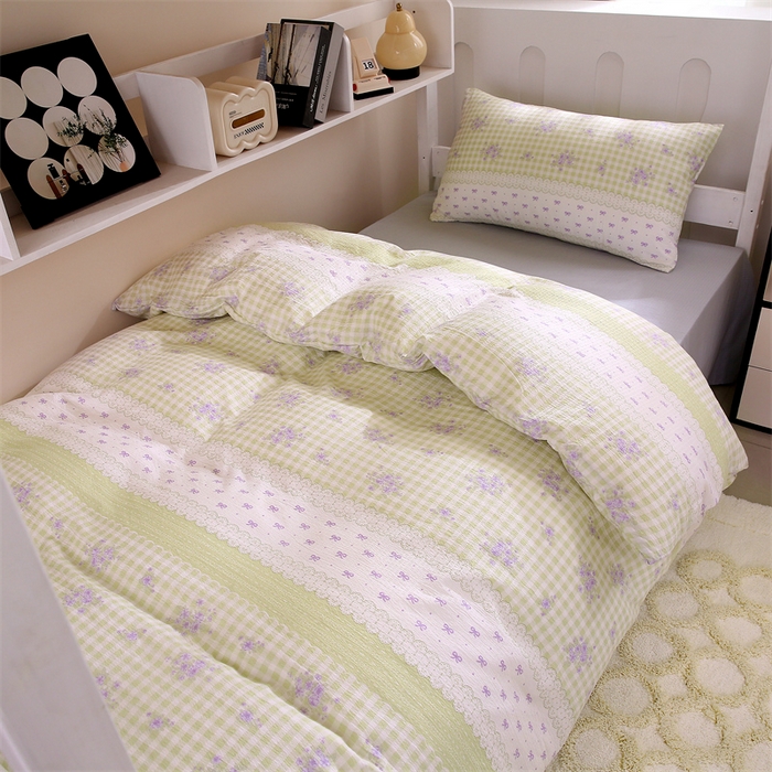 91家纺网 家纺一手货源 找家纺 梵克保罗 2025春夏新款双层纱学生宿舍床单款三件套六件套大礼包学生季 绿色心情