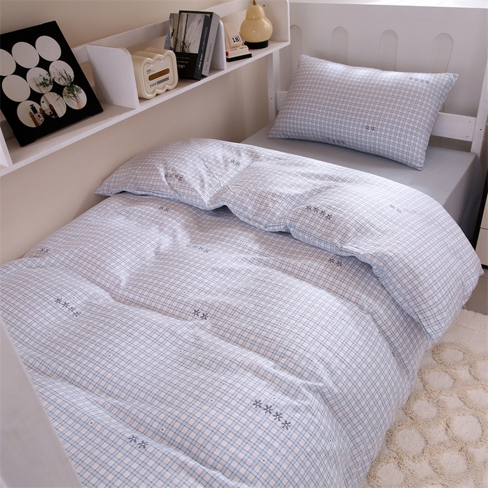 91家纺网 家纺一手货源 找家纺 梵克保罗 2025春夏新款双层纱学生宿舍床单款三件套六件套大礼包学生季 简约格子