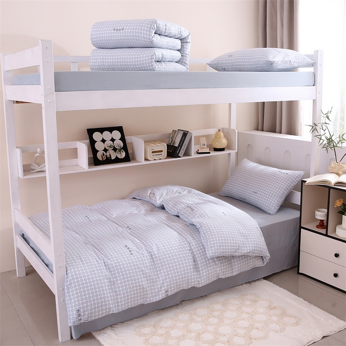 91家纺网 家纺一手货源 找家纺 梵克保罗 2025春夏新款双层纱学生宿舍床单款三件套六件套大礼包学生季 简约格子