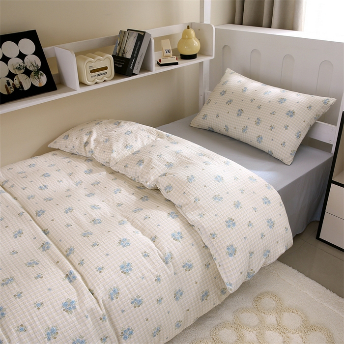 91家纺网 家纺一手货源 找家纺 梵克保罗 2025春夏新款双层纱学生宿舍床单款三件套六件套大礼包学生季 蓝色海岸