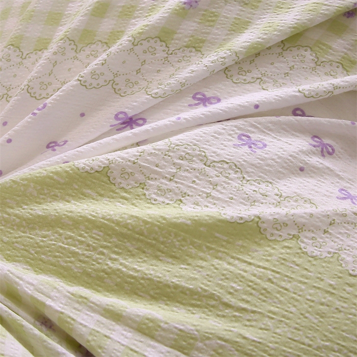 91家纺网 家纺一手货源 找家纺 梵克保罗 2025春夏新款双层纱学生宿舍床单款三件套六件套大礼包学生季 绿色心情