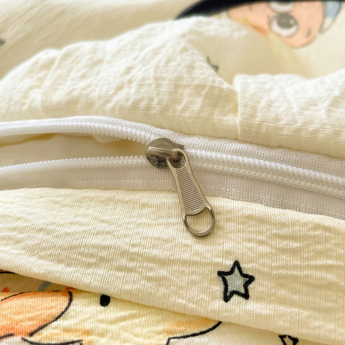 91家纺网 家纺一手货源 找家纺 海岛哥哥 2025新款韩式ins风黑边花边木棉双层纱四件套（有买家秀） 黑花边-萌萌星星人-黄