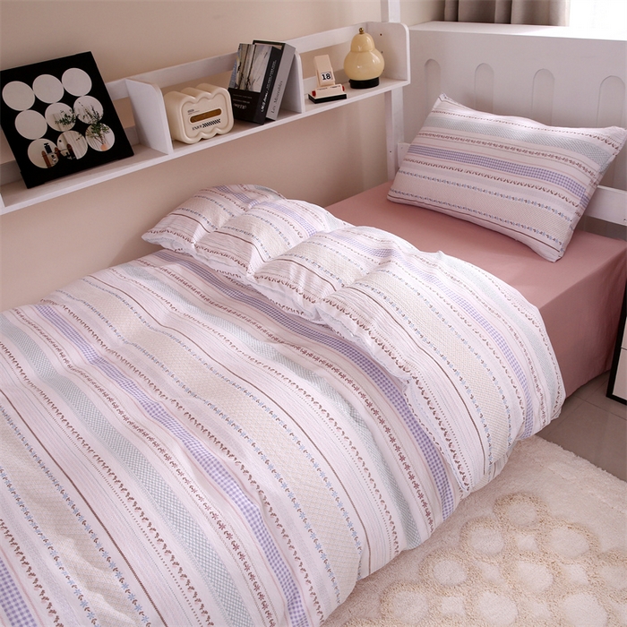 91家纺网 家纺一手货源 找家纺 梵克保罗 2025春夏新款双层纱学生宿舍床单款三件套六件套大礼包学生季 金榜题名条纹