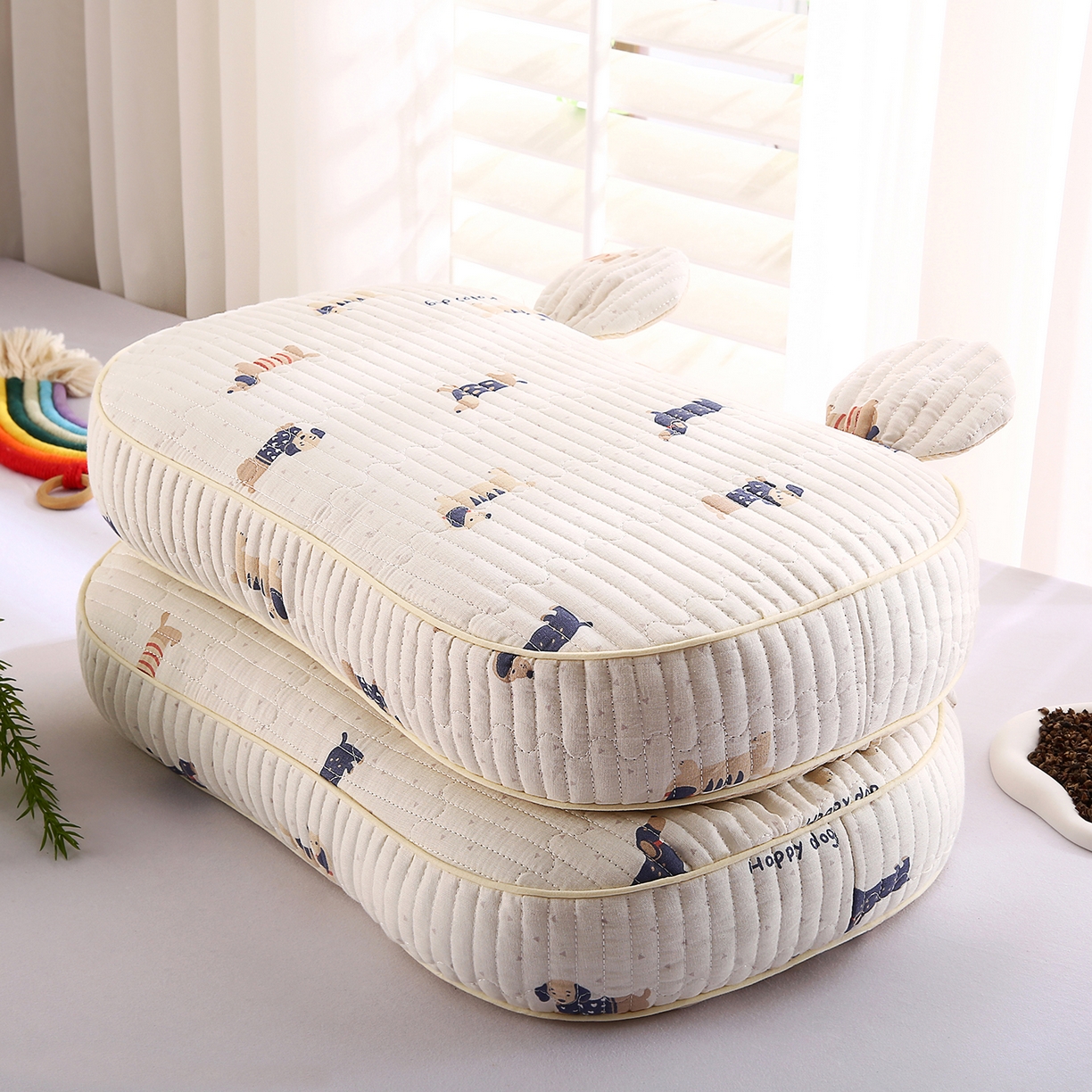 91家纺网 家纺一手货源 找家纺 梵希良品家纺 2025新款米奇耳朵全棉双层纱枕头枕芯可拆洗可替换内胆荞麦壳枕头枕芯 腊肠狗