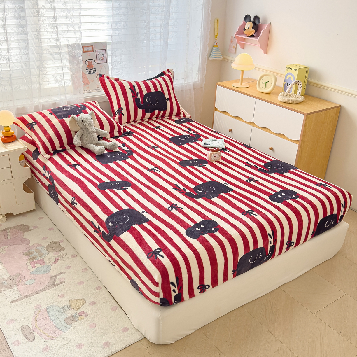 91家纺网 家纺一手货源 找家纺 久云居 2025新款高克重牛奶绒床笠 大象乐园