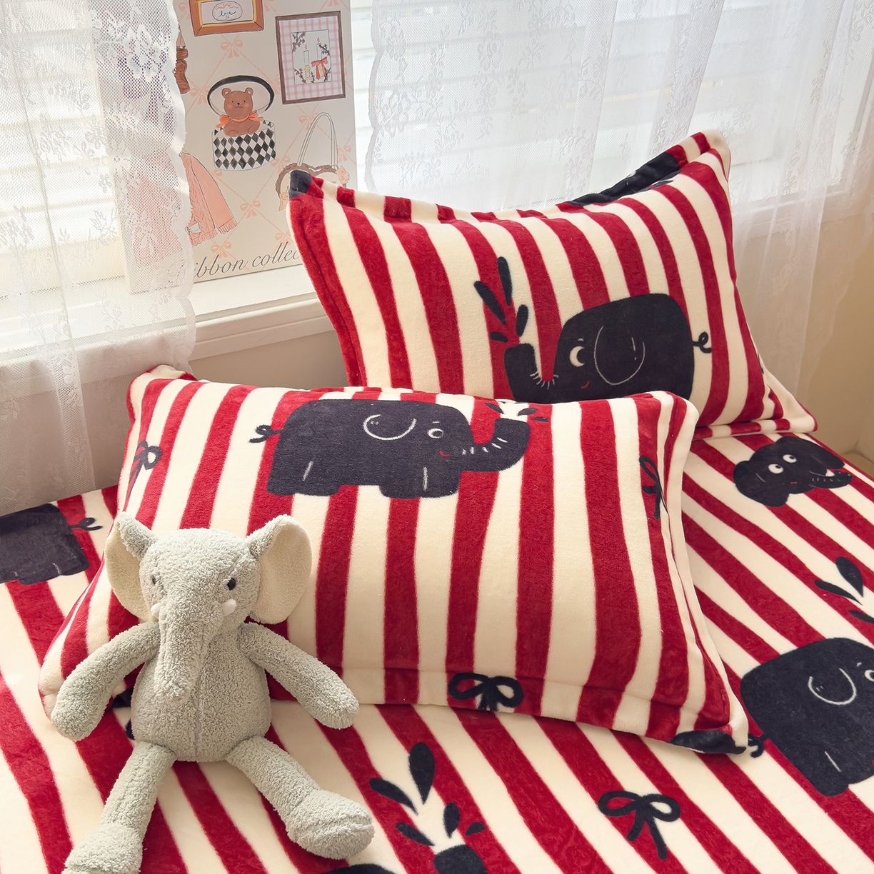 91家纺网 家纺一手货源 找家纺 久云居 2025新款高克重牛奶绒床笠 大象乐园