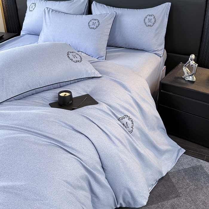 91家纺网 家纺一手货源 找家纺 梵克保罗 2025秋冬新款加厚肌理纹碳素磨毛刺绣嵌绳轻奢四件套-慕韵 慕韵-蓝