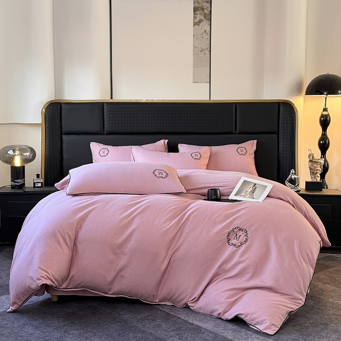 梵克保罗 2025秋冬新款加厚肌理纹碳素磨毛刺绣嵌绳轻奢四件套-慕韵 慕韵-豆沙