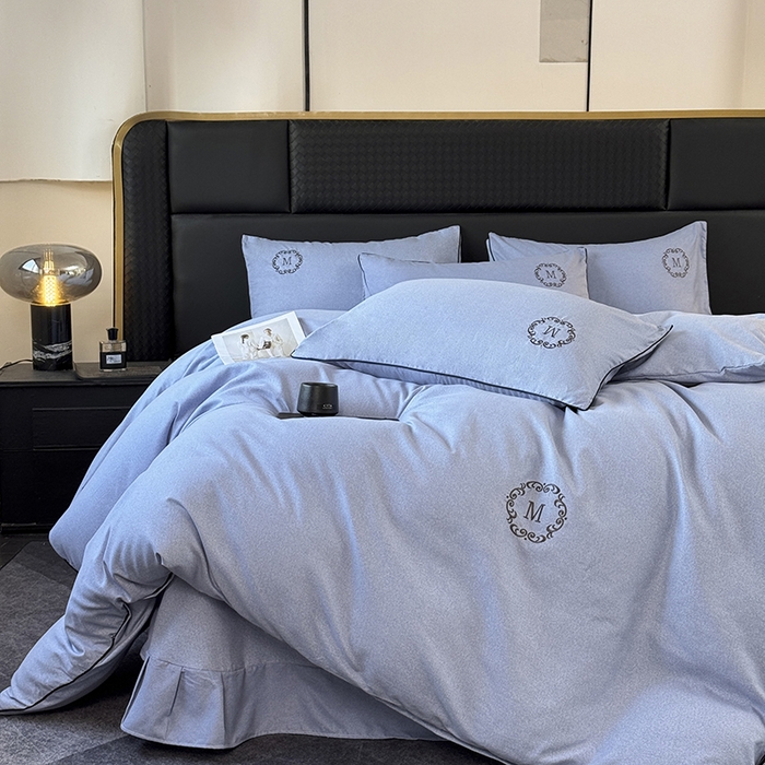 91家纺网 家纺一手货源 找家纺 梵克保罗 2025秋冬新款加厚肌理纹碳素磨毛刺绣嵌绳轻奢四件套-慕韵 慕韵-蓝