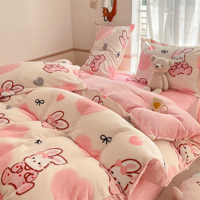 91家纺网 家纺一手货源 找家纺 寻米 2025新款高克重加厚保暖牛奶绒四件套-第二批 好眠兔兔