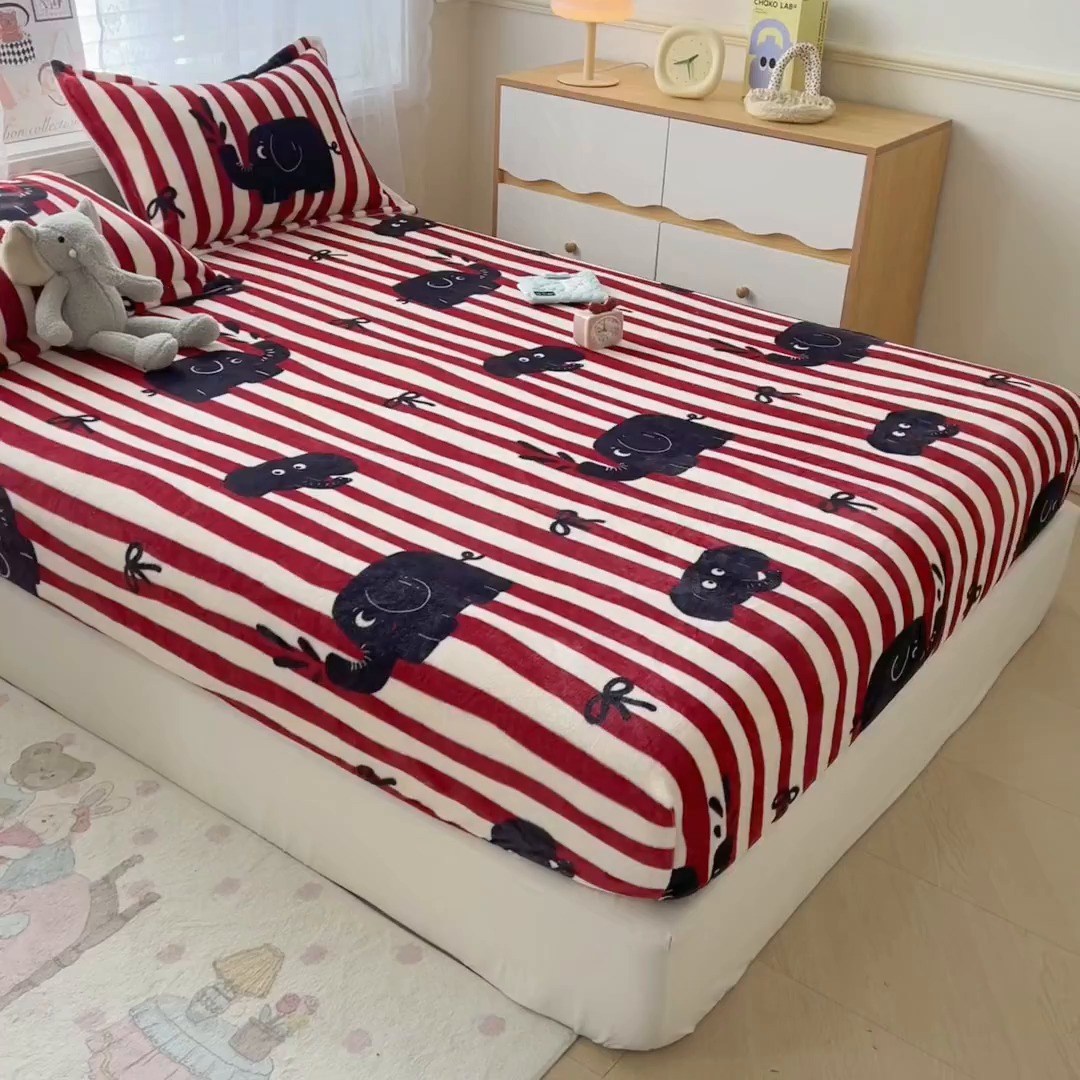 91家纺网 家纺一手货源 找家纺 久云居 2025新款高克重牛奶绒床笠 大象乐园