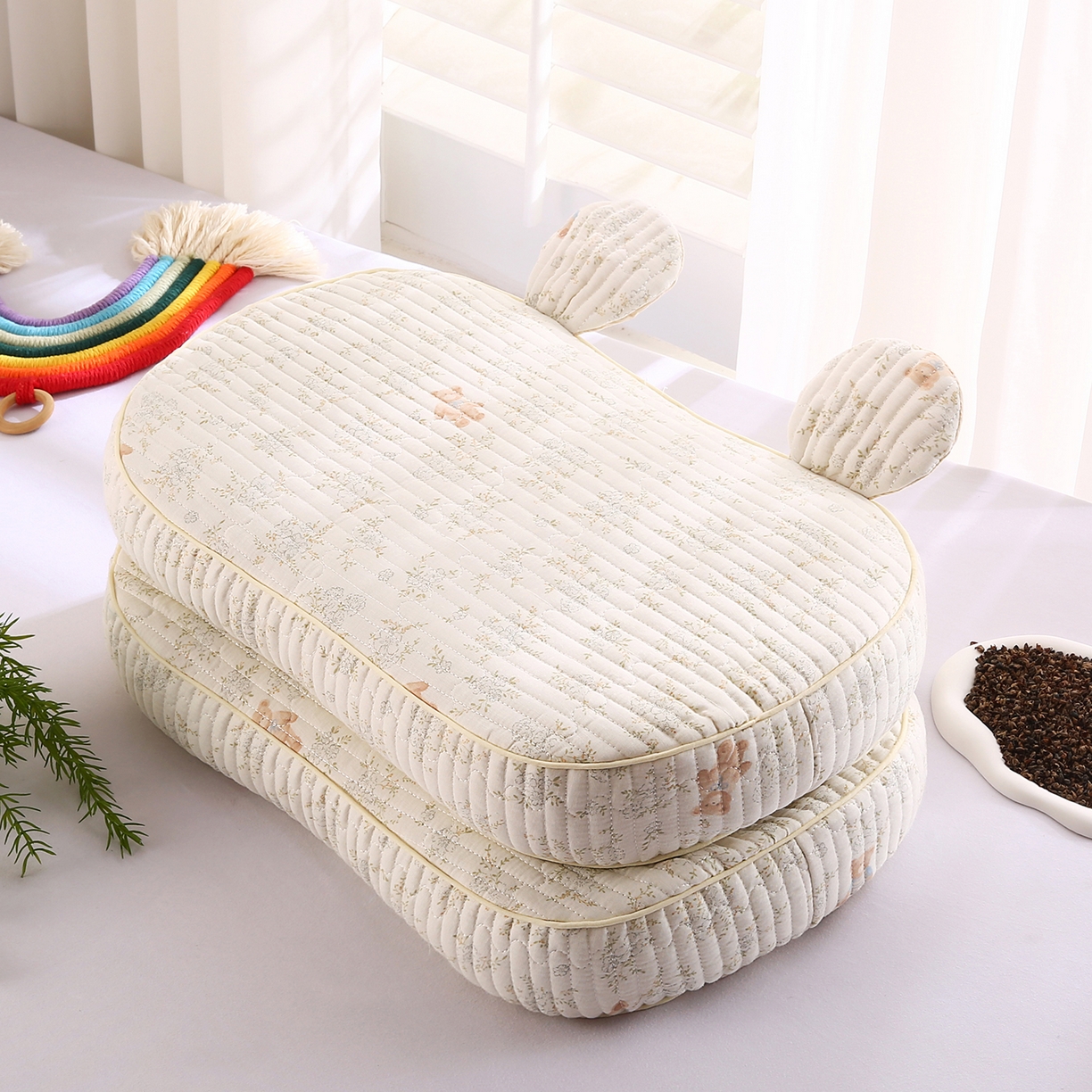 梵希良品家纺 2025新款米奇耳朵全棉双层纱枕头枕芯可拆洗可替换内胆荞麦壳枕头枕芯 绵绵熊