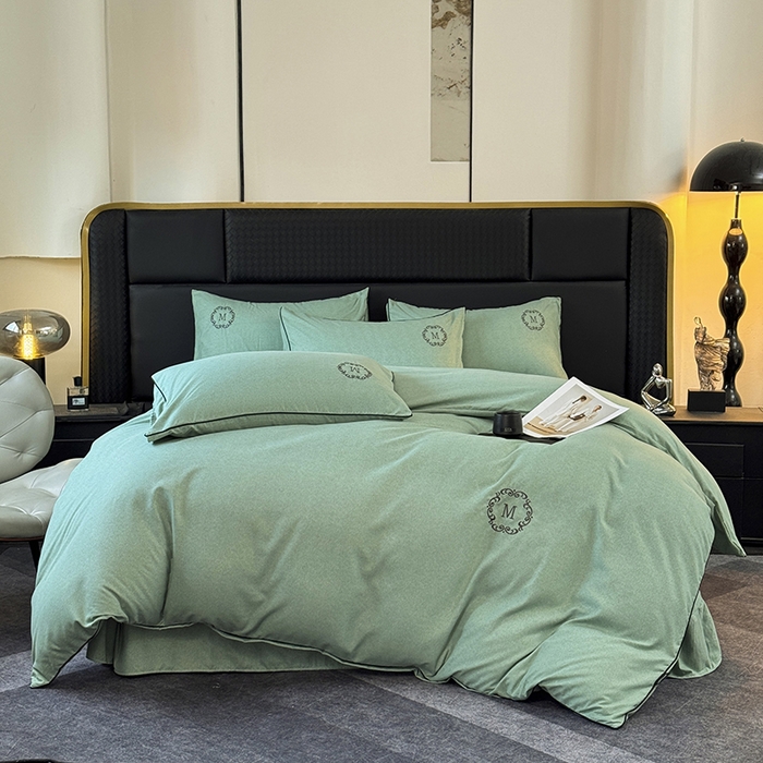 梵克保罗 2025秋冬新款加厚肌理纹碳素磨毛刺绣嵌绳轻奢四件套-慕韵 慕韵-绿