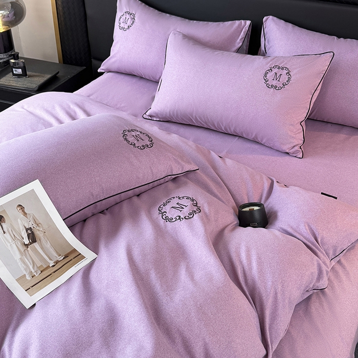 91家纺网 家纺一手货源 找家纺 梵克保罗 2025秋冬新款加厚肌理纹碳素磨毛刺绣嵌绳轻奢四件套-慕韵 慕韵-紫