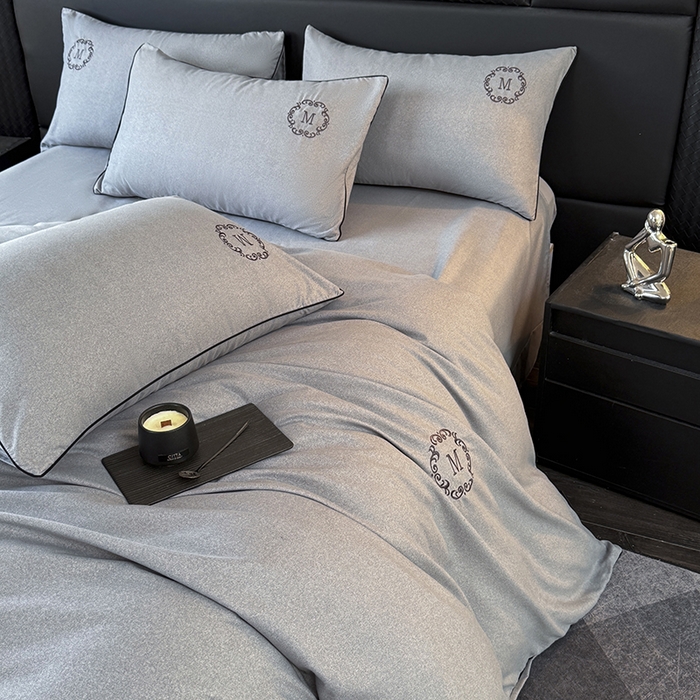 91家纺网 家纺一手货源 找家纺 梵克保罗 2025秋冬新款加厚肌理纹碳素磨毛刺绣嵌绳轻奢四件套-慕韵 慕韵-灰