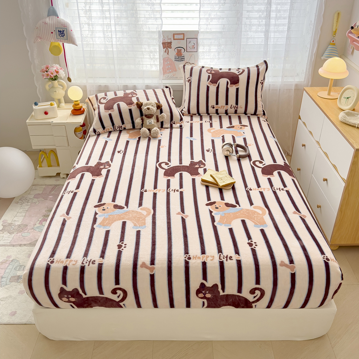 91家纺网 家纺一手货源 找家纺 久云居 2025新款高克重牛奶绒床笠 卡多啦