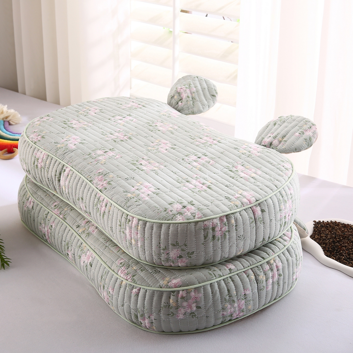 91家纺网 家纺一手货源 找家纺 梵希良品家纺 2025新款米奇耳朵全棉双层纱枕头枕芯可拆洗可替换内胆荞麦壳枕头枕芯 莫奈绿