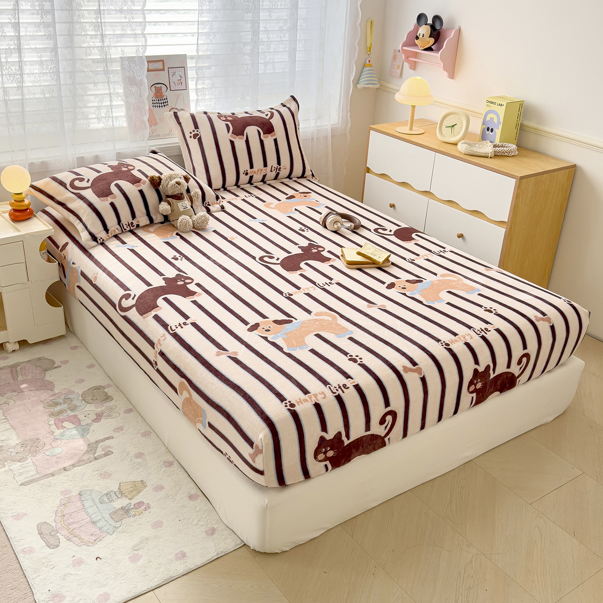 91家纺网 家纺一手货源 找家纺 久云居 2025新款高克重牛奶绒床笠 卡多啦