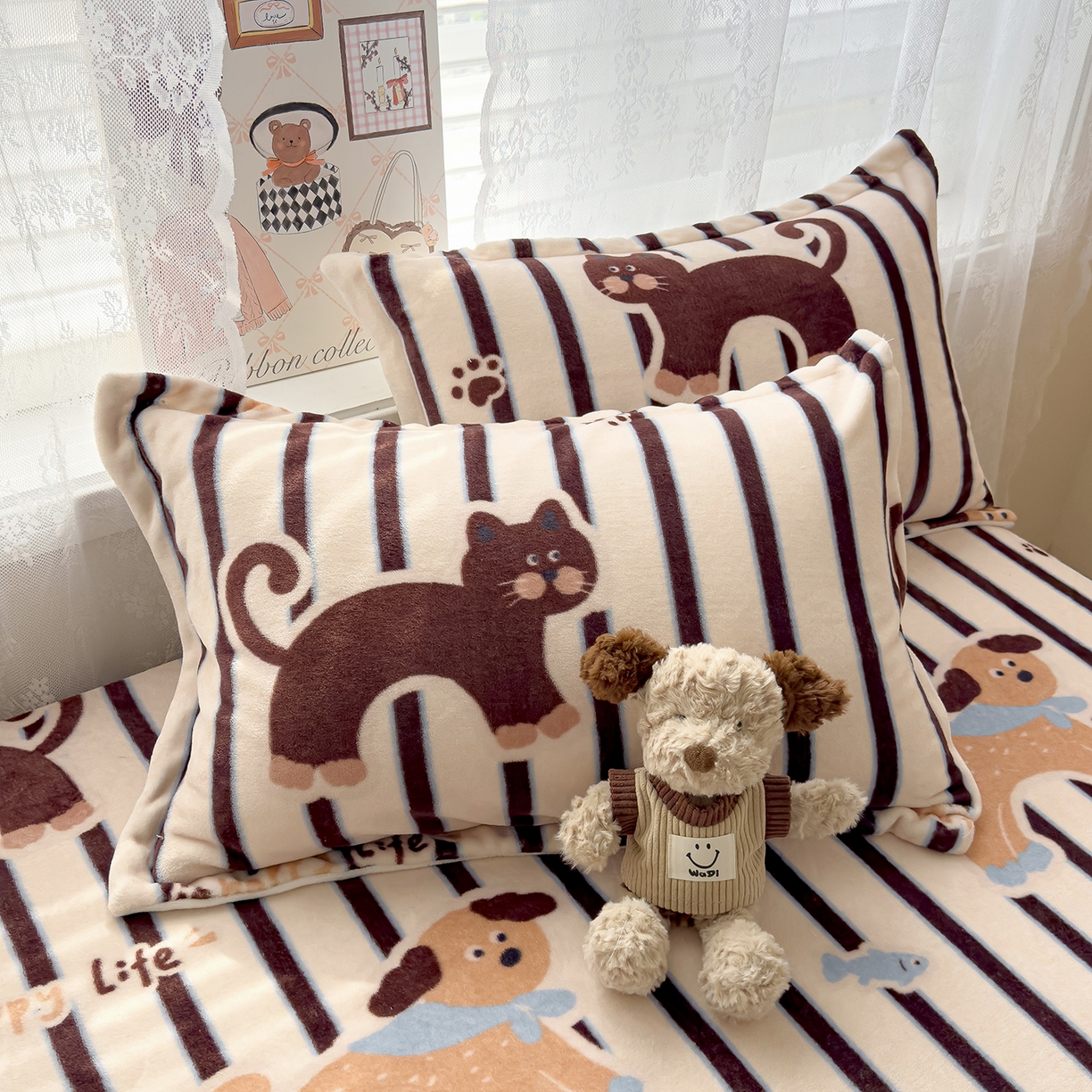 91家纺网 家纺一手货源 找家纺 久云居 2025新款高克重牛奶绒床笠 卡多啦