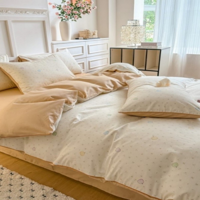 91家纺网 家纺一手货源 找家纺 梵克保罗 2025秋冬新款全棉印花嵌绳款小清新系列四件套 南瓜派