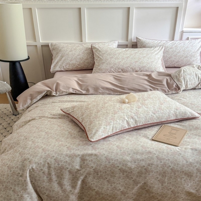 91家纺网 家纺一手货源 找家纺 梵克保罗 2025秋冬新款全棉印花嵌绳款小清新系列四件套 秋海棠