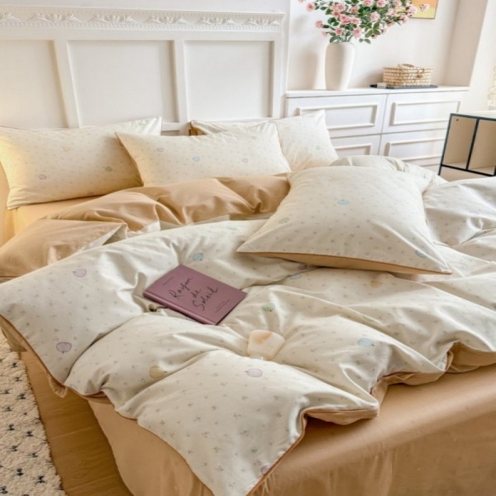 91家纺网 家纺一手货源 找家纺 梵克保罗 2025秋冬新款全棉印花嵌绳款小清新系列四件套 南瓜派