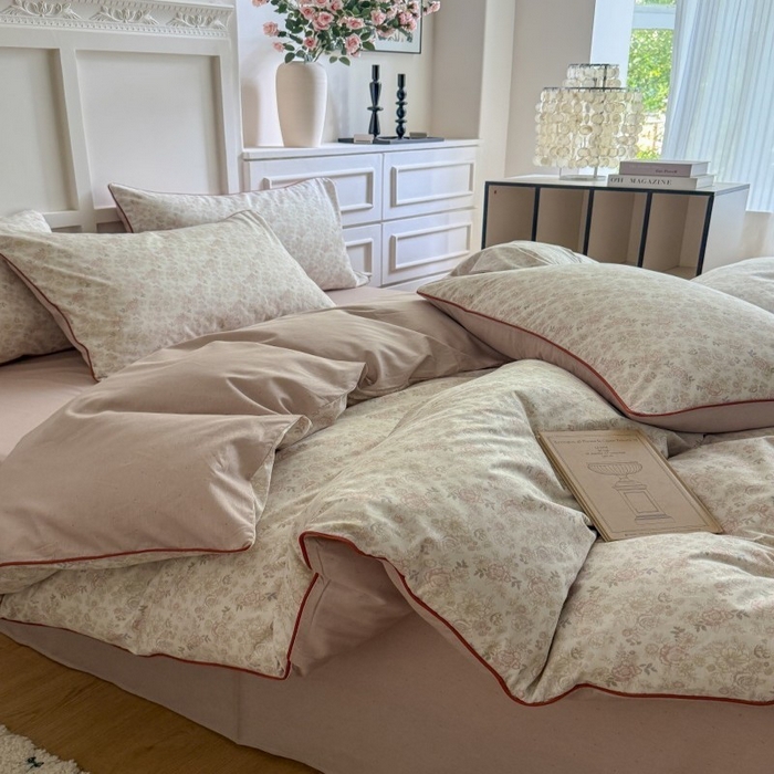 91家纺网 家纺一手货源 找家纺 梵克保罗 2025秋冬新款全棉印花嵌绳款小清新系列四件套 秋海棠