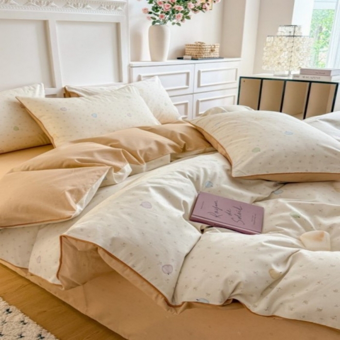 91家纺网 家纺一手货源 找家纺 梵克保罗 2025秋冬新款全棉印花嵌绳款小清新系列四件套 南瓜派