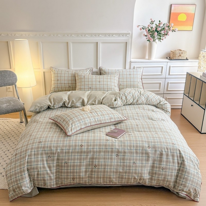 梵克保罗 2025秋冬新款全棉印花嵌绳款小清新系列四件套 樱桃格格