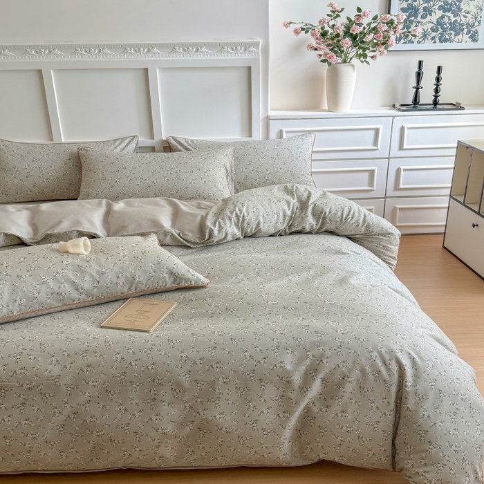 91家纺网 家纺一手货源 找家纺 梵克保罗 2025秋冬新款全棉印花嵌绳款小清新系列四件套 摩卡