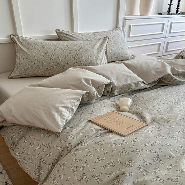 91家纺网 家纺一手货源 找家纺 梵克保罗 2025秋冬新款全棉印花嵌绳款小清新系列四件套 摩卡