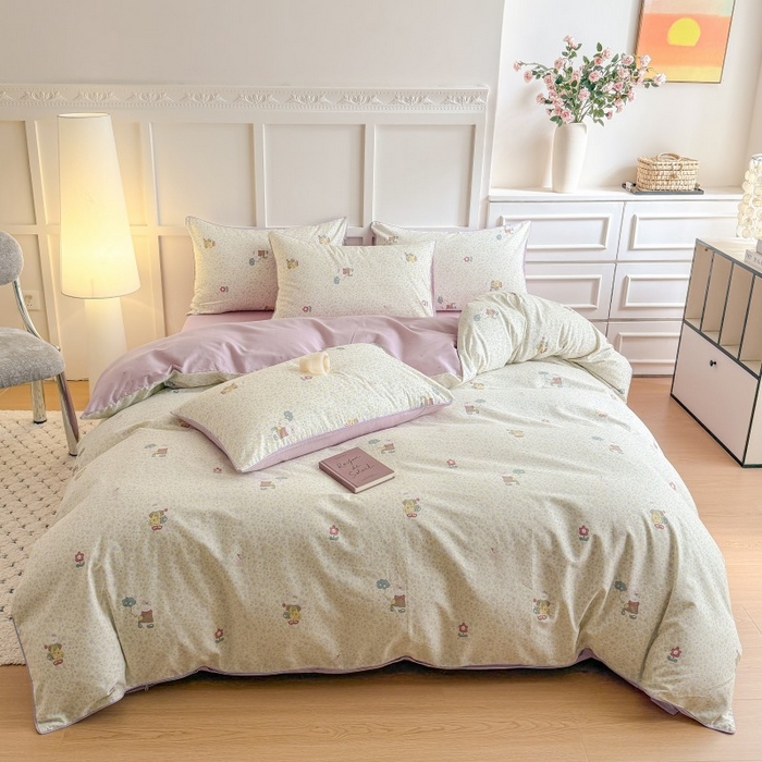 91家纺网 家纺一手货源 找家纺 （总）梵克保罗 2025秋冬新款全棉印花嵌绳款小清新系列四件套