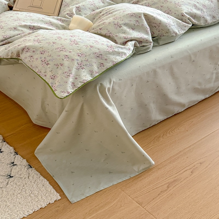 91家纺网 家纺一手货源 找家纺 梵克保罗 2025秋冬新款全棉印花嵌绳款小清新系列四件套 夏花-绿