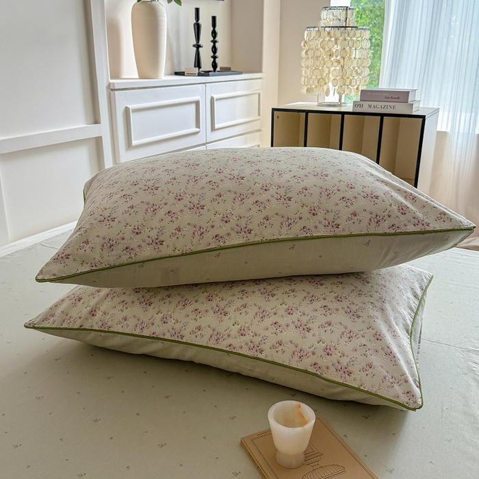 91家纺网 家纺一手货源 找家纺 梵克保罗 2025秋冬新款全棉印花嵌绳款小清新系列四件套 夏花-绿